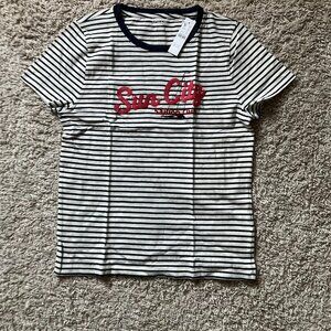 JCREW SLIM-FIT T-SHIRT STRIPED GRAPHIC JERSEY TEE. SIZE M. COLOR: NAVY WHITE.